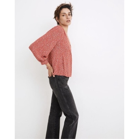 NWT Madewell Kinston Side Button Wrap Red Top Size Small - Picture 2 of 12